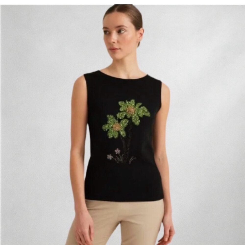 LUCIA BURNS sleeveless blouse with 3D sequin and beaded design size L